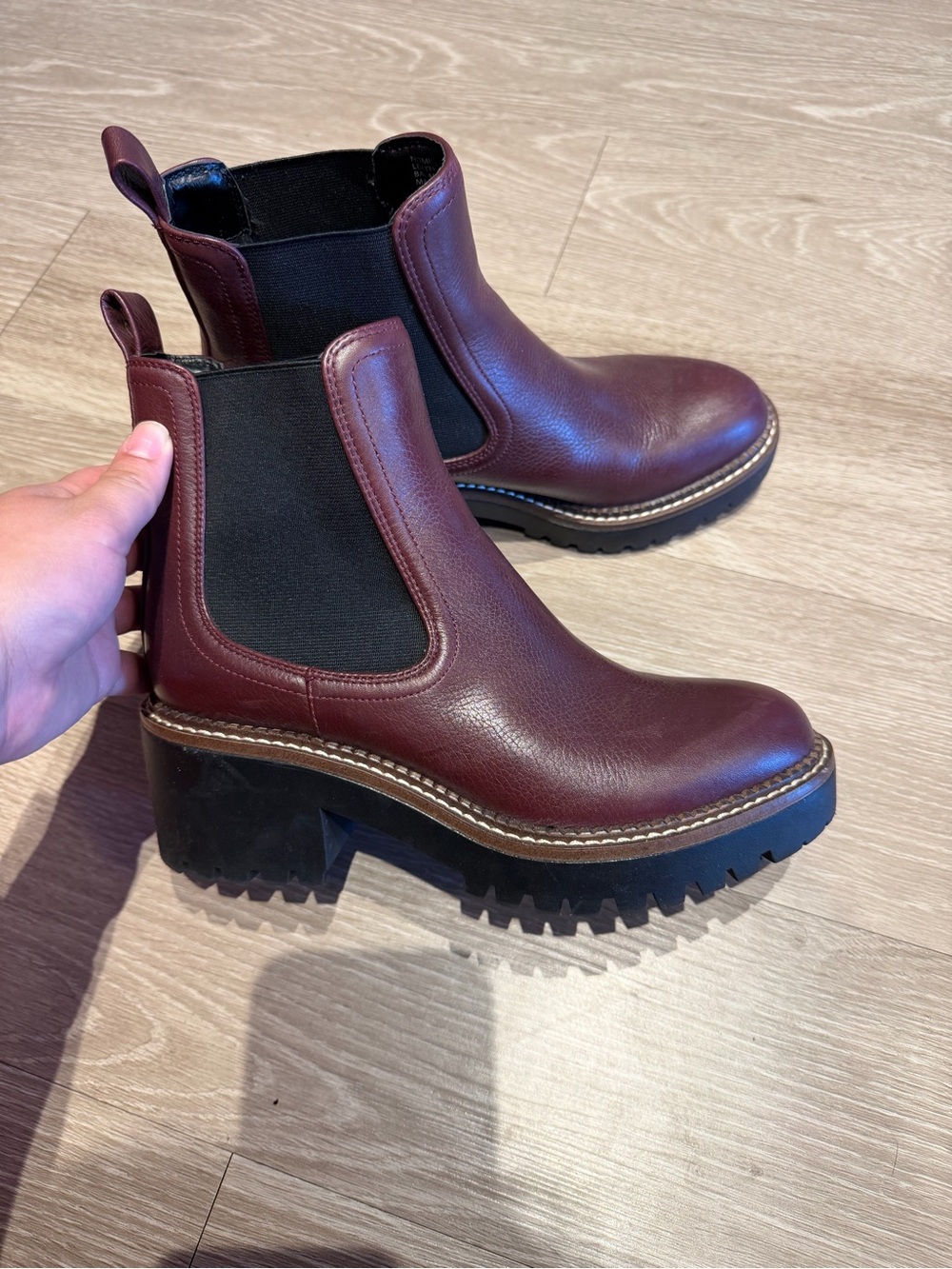 Nordstrom Wine Leather Chelsea Lug Heel Boots